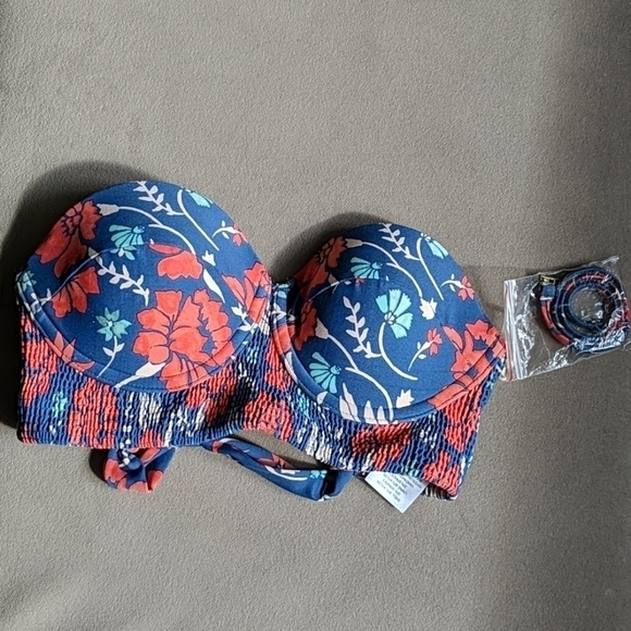 Tori Praver Bikini Swim strapless Top Only Floral XS Hawaii halter seafoam - Picture 1 of 8